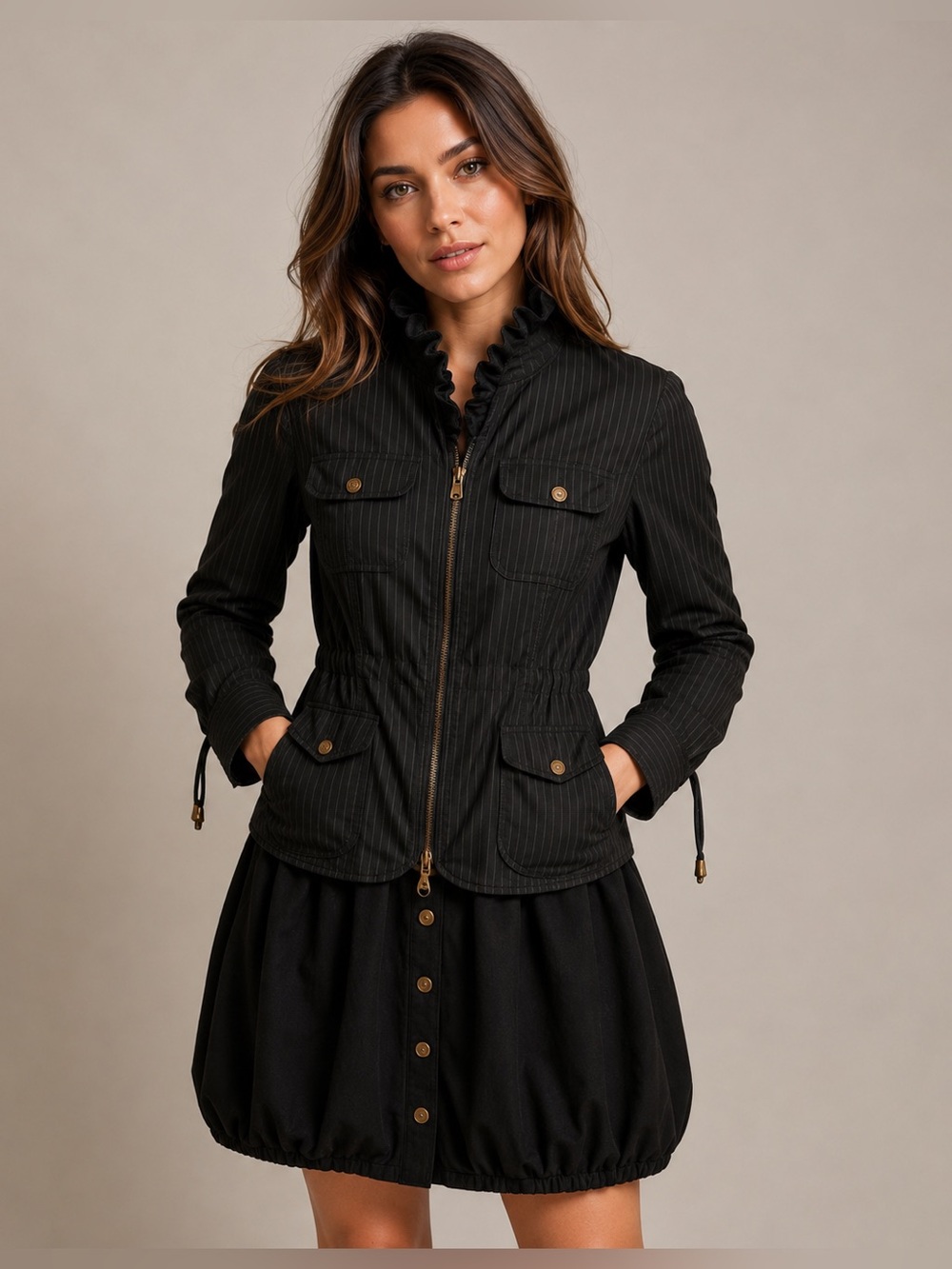 Black Victorian Style Coat with Sleek Design and Structured Shoulders